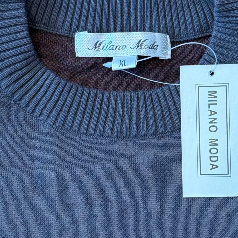 Milano Moda Mens Argyle Crewneck Sweater Grey Burgundy XL NEW - Picture 3 of 5